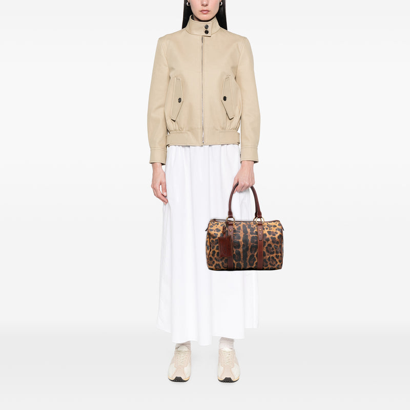 Leopard Printed Coated Canvas Boston Bag - Image 6