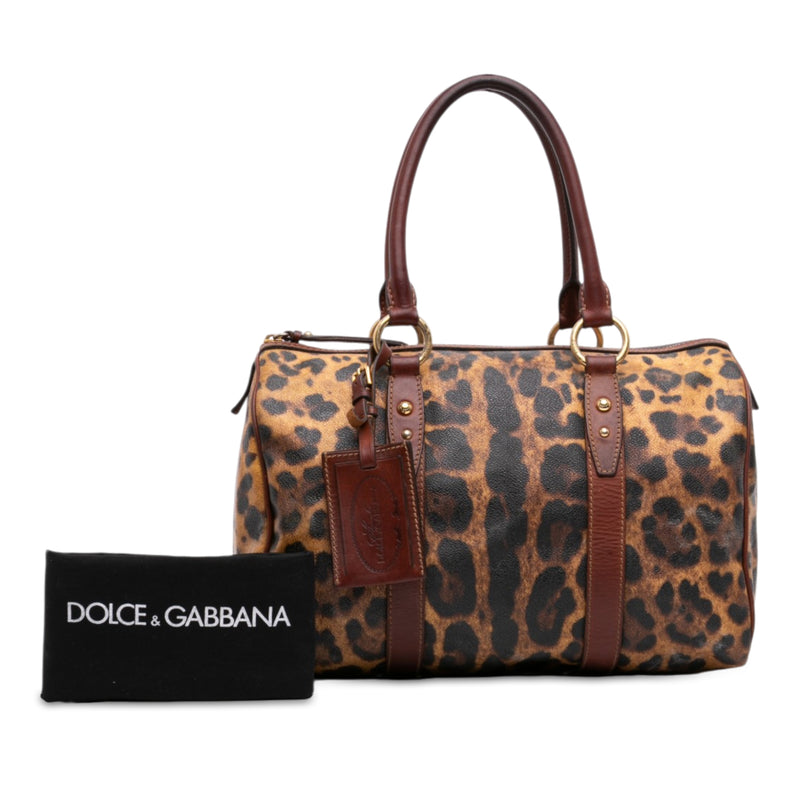 Leopard Printed Coated Canvas Boston Bag - Image 7