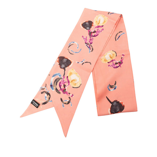 CC Watercolor Floral Print Silk Slim Bandeau Scarf - Image 1