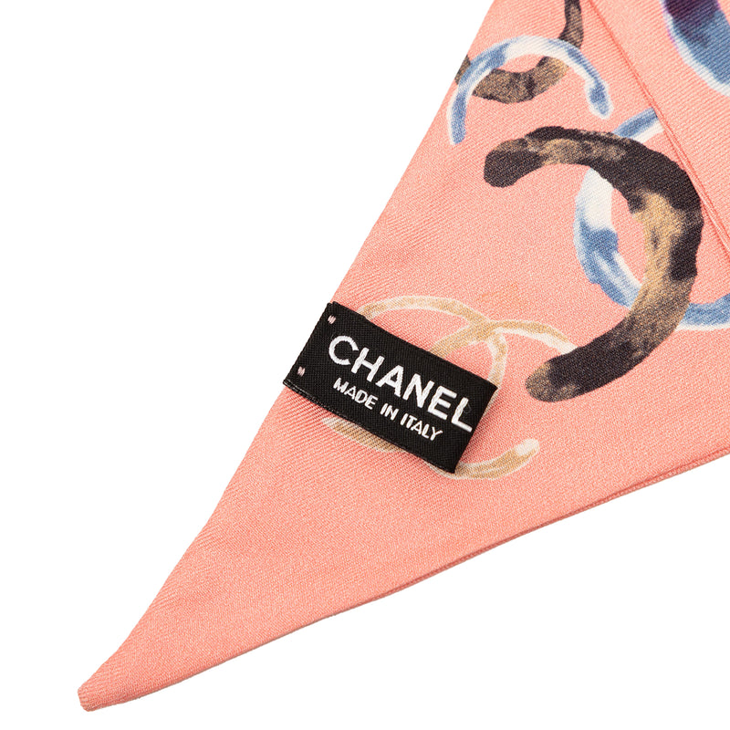 CC Watercolor Floral Print Silk Slim Bandeau Scarf - Image 2