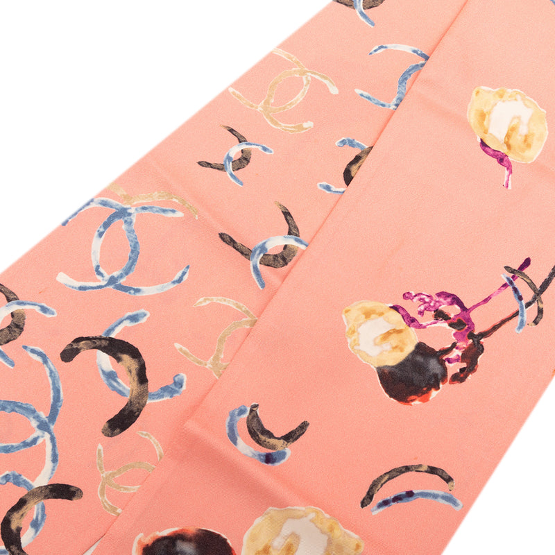 CC Watercolor Floral Print Silk Slim Bandeau Scarf - Image 4