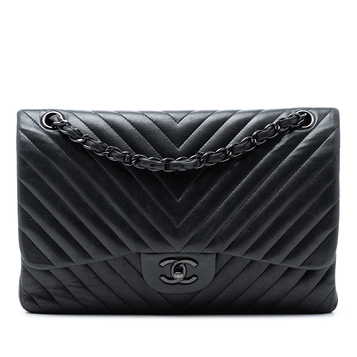 Jumbo Classic Chevron Lambskin So Black Double Flap - Image 1