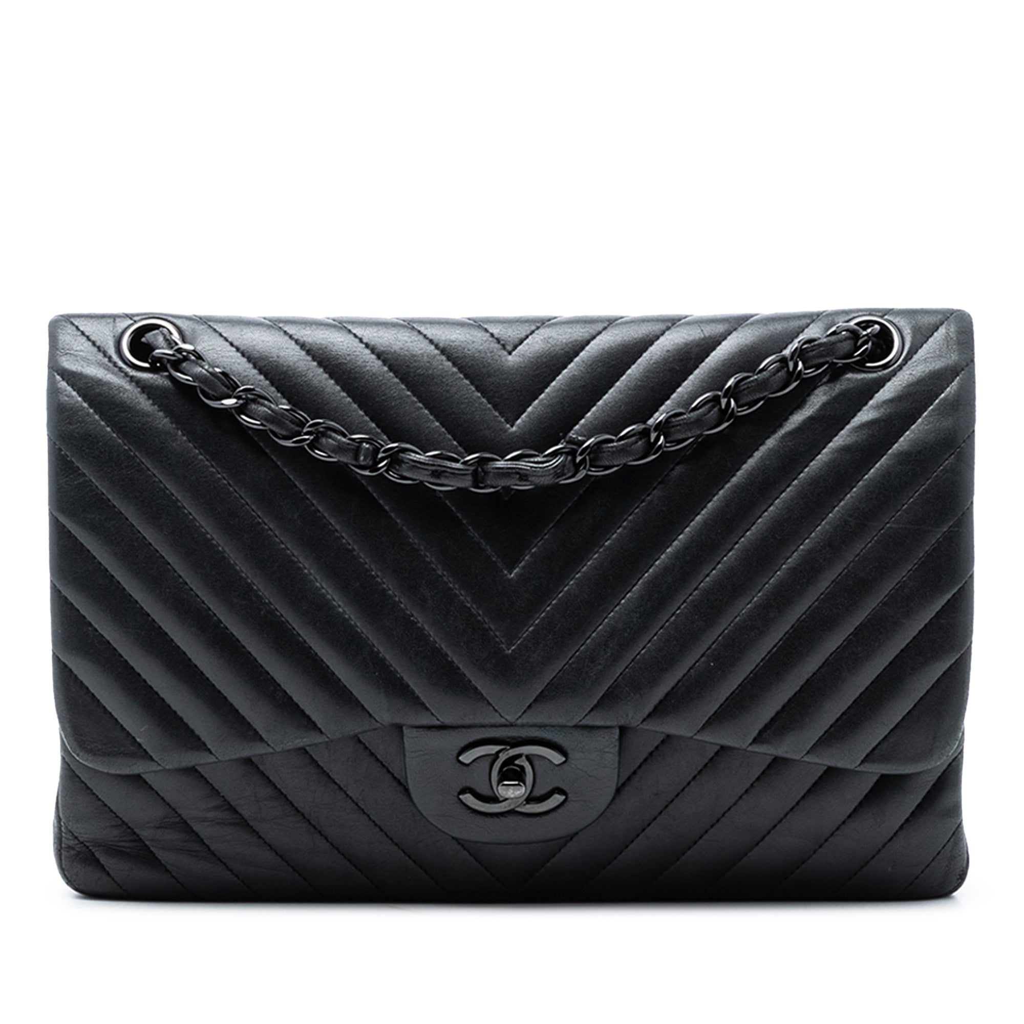Jumbo Classic Chevron Lambskin So Black Double Flap - Image 1