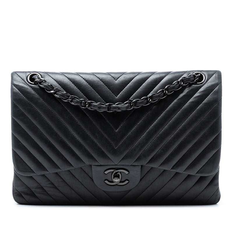 Jumbo Classic Chevron Lambskin So Black Double Flap