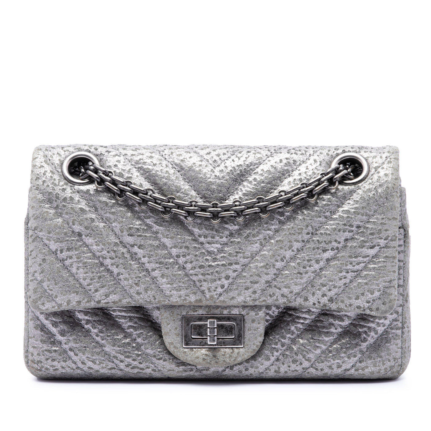 Chevron Metallic Textured Calfskin Reissue 2.55 Double Flap 224 - Image 1