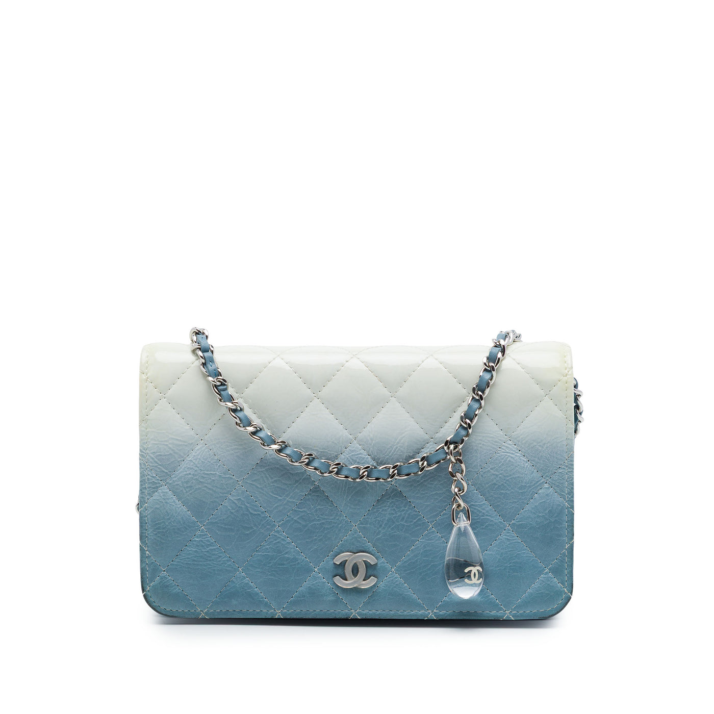 CC Quilted Ombre Patent and Aged Calfskin Crystal Wallet On Chain - Image 1