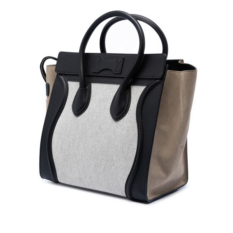 Mini Canvas and Suede Tricolor Luggage Tote - Image 2