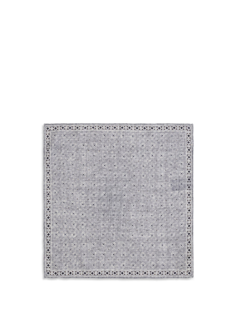 Brunello Cucinelli Silk Ethnic Motif Pocket Square — Gray Accessory