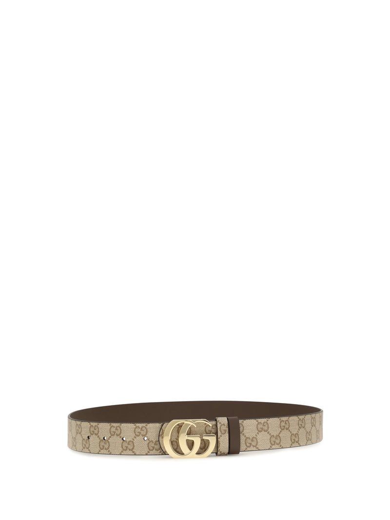 Gucci Reversible Gg Monogram Belt — Beige Cotton; Linen; Polyurethane