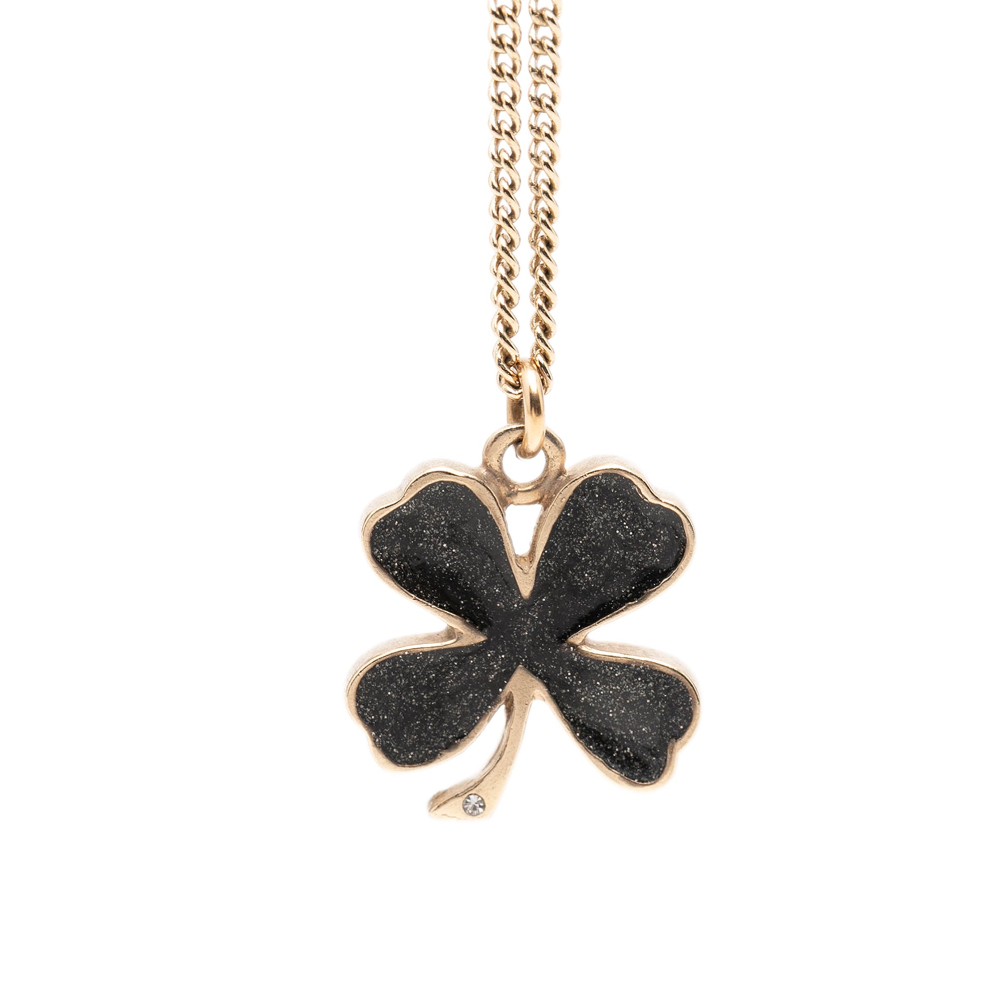 CC Gold Plated and Enamel Strass Faux Pearl Clover Pendant Necklace - Image 2
