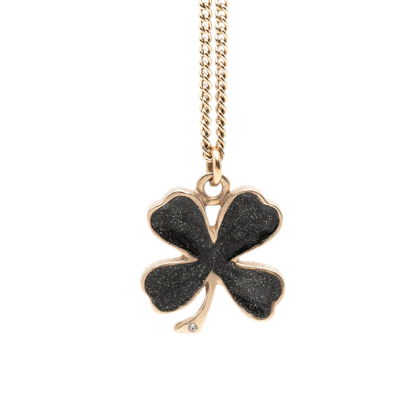 CC Gold Plated and Enamel Strass Faux Pearl Clover Pendant Necklace - Image 2
