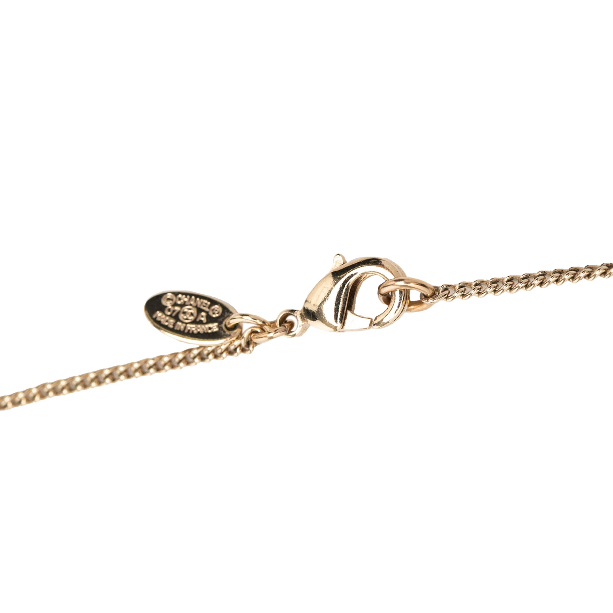 CC Gold Plated and Enamel Strass Faux Pearl Clover Pendant Necklace - Image 5