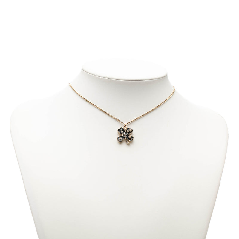 CC Gold Plated and Enamel Strass Faux Pearl Clover Pendant Necklace - Image 6