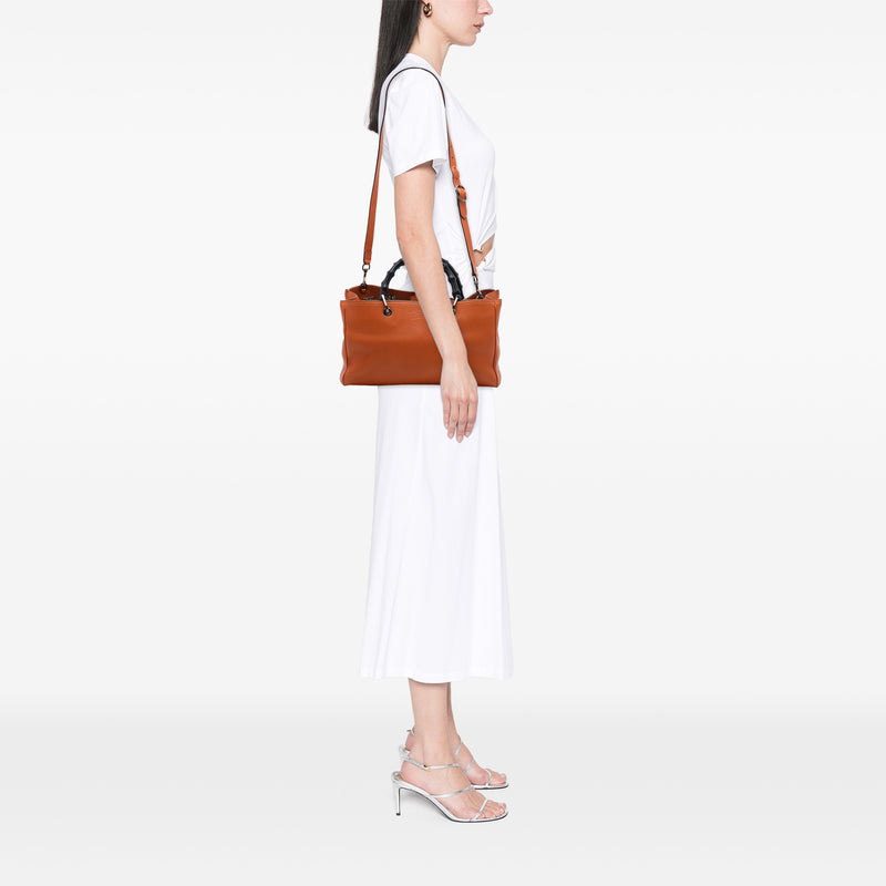 Medium Calfskin Bamboo Shopper Satchel - Image 6