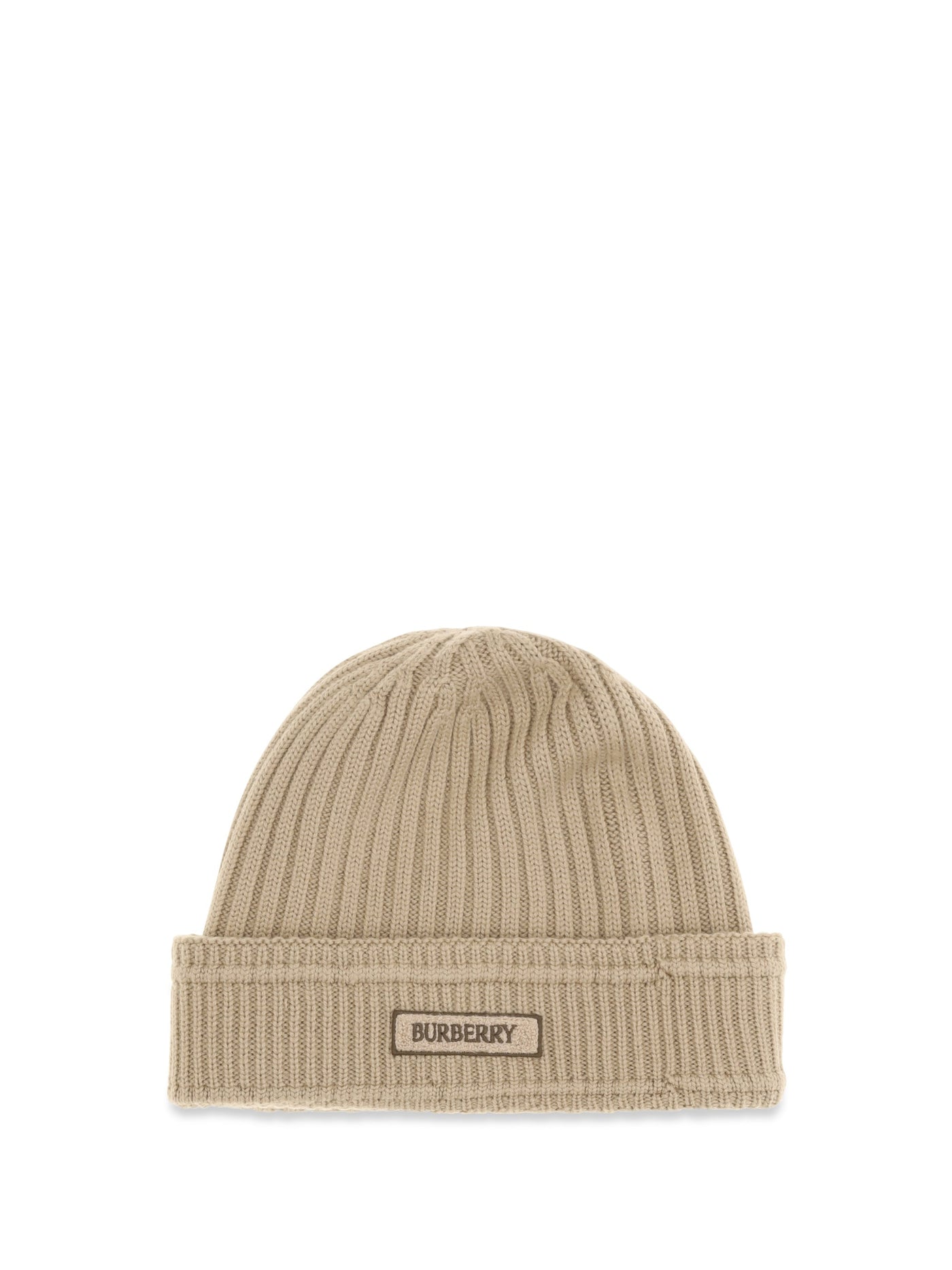Burberry 8103341 Ribbed Merino Wool Beanie — Beige Ovis Aries Beanies