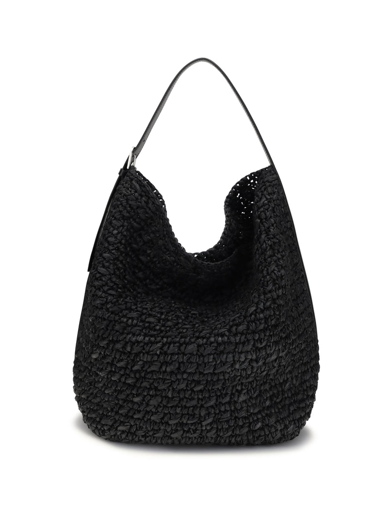 Toteme Paper Raffia Woven Shoulder Bag — Black