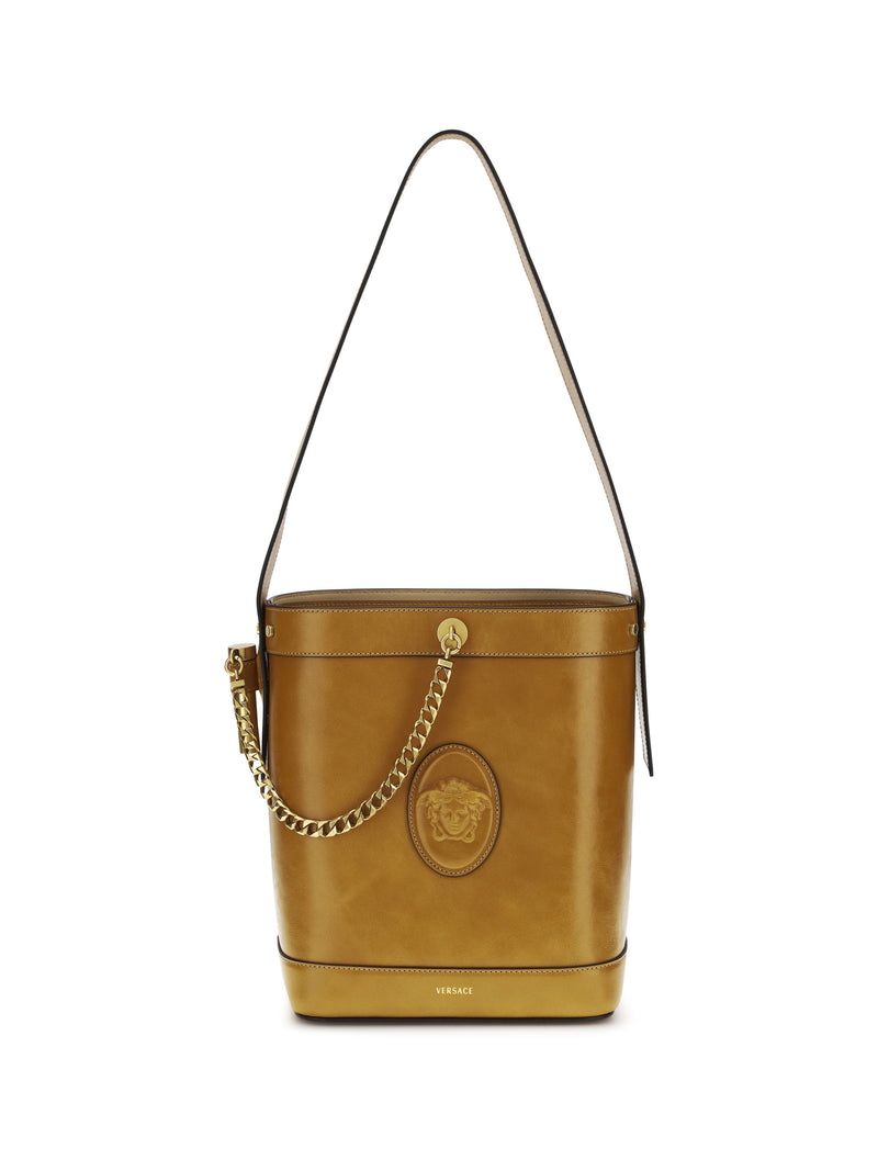 Versace Pivot Bucket Bag — Brown Calf Leather