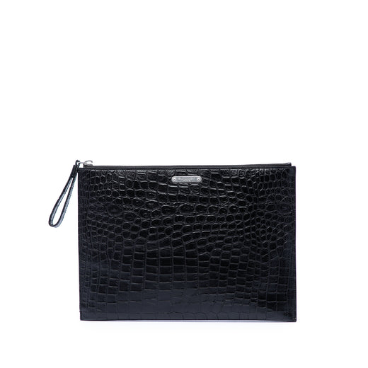 Croc Embossed Leather Clutch - Image 1