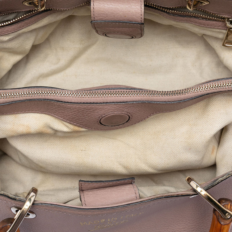 Medium Calfskin Bamboo Shopper Satchel - Image 4