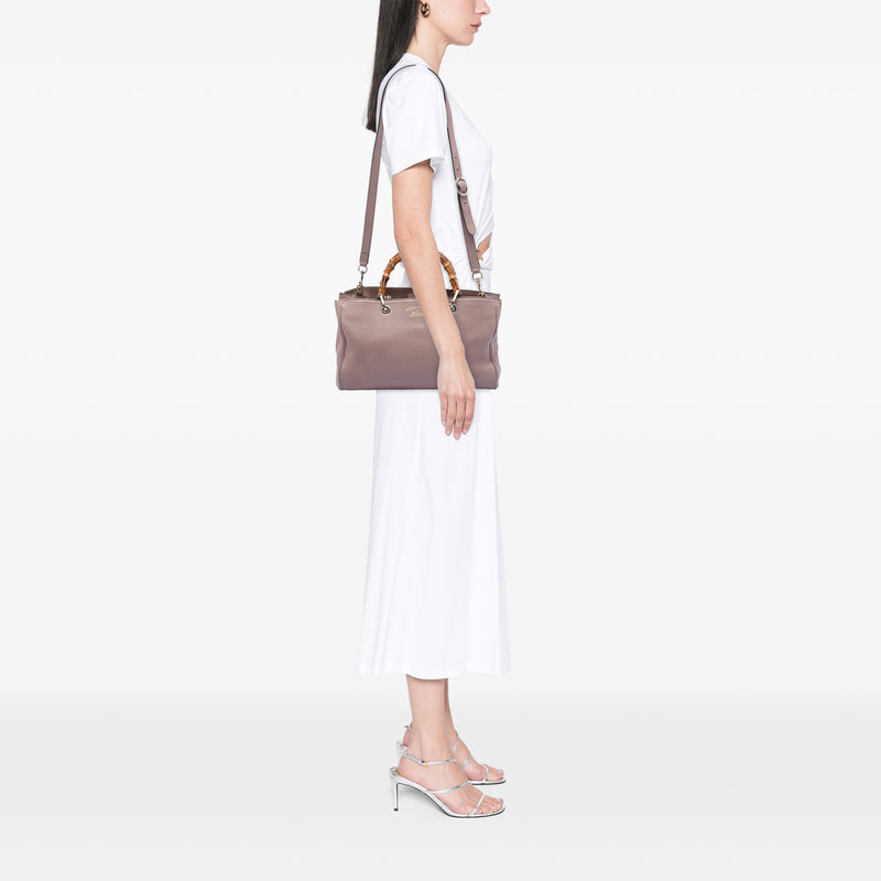 Medium Calfskin Bamboo Shopper Satchel - Image 7