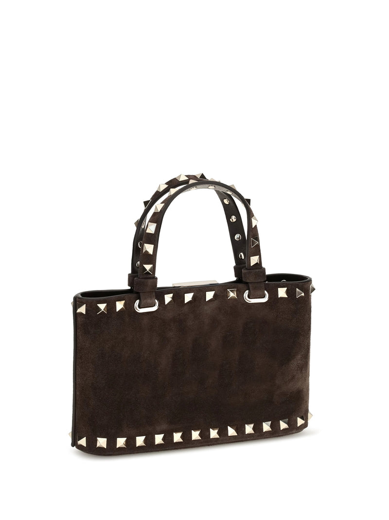 Valentino Garavani Rockstud Top Handle Bag — Brown Calf Leather Bos Taurus