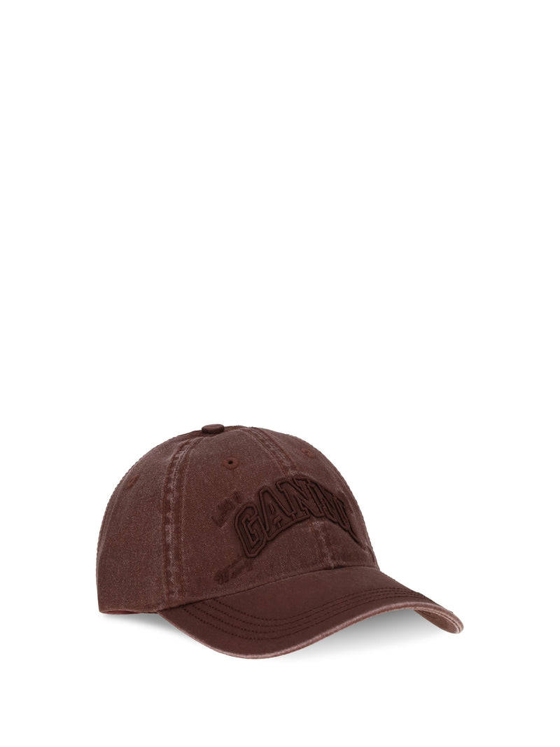 Ganni B3020267 Embroidered Logo Baseball Cap — Brown Cotton Caps