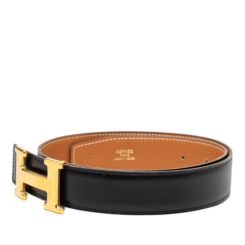 Box Calf and Courchevel Constance H Reversible Belt - Image 2