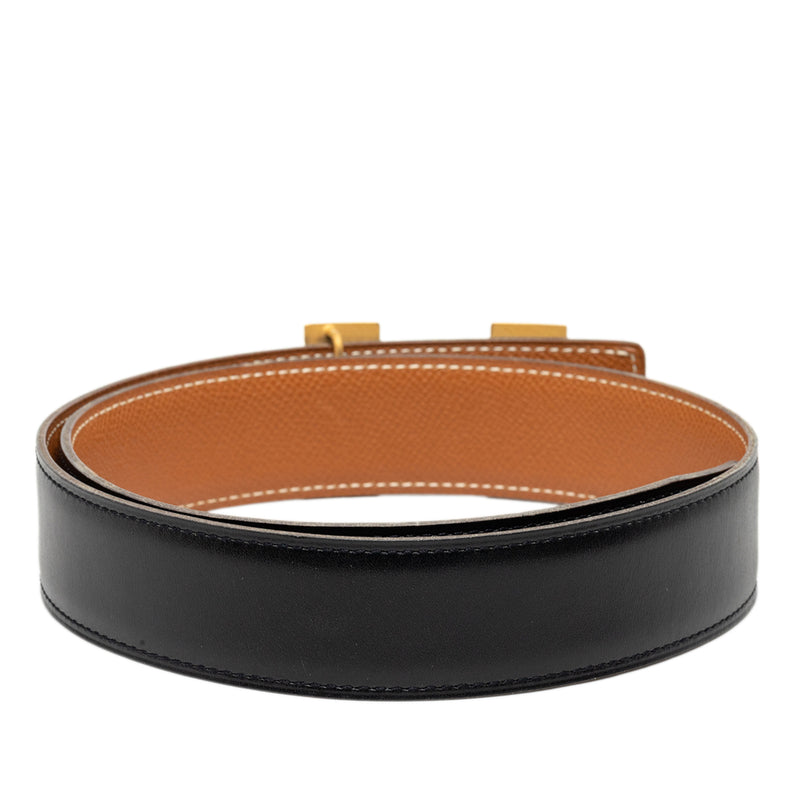 Box Calf and Courchevel Constance H Reversible Belt - Image 3