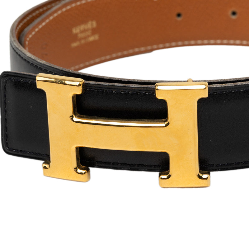 Box Calf and Courchevel Constance H Reversible Belt - Image 4