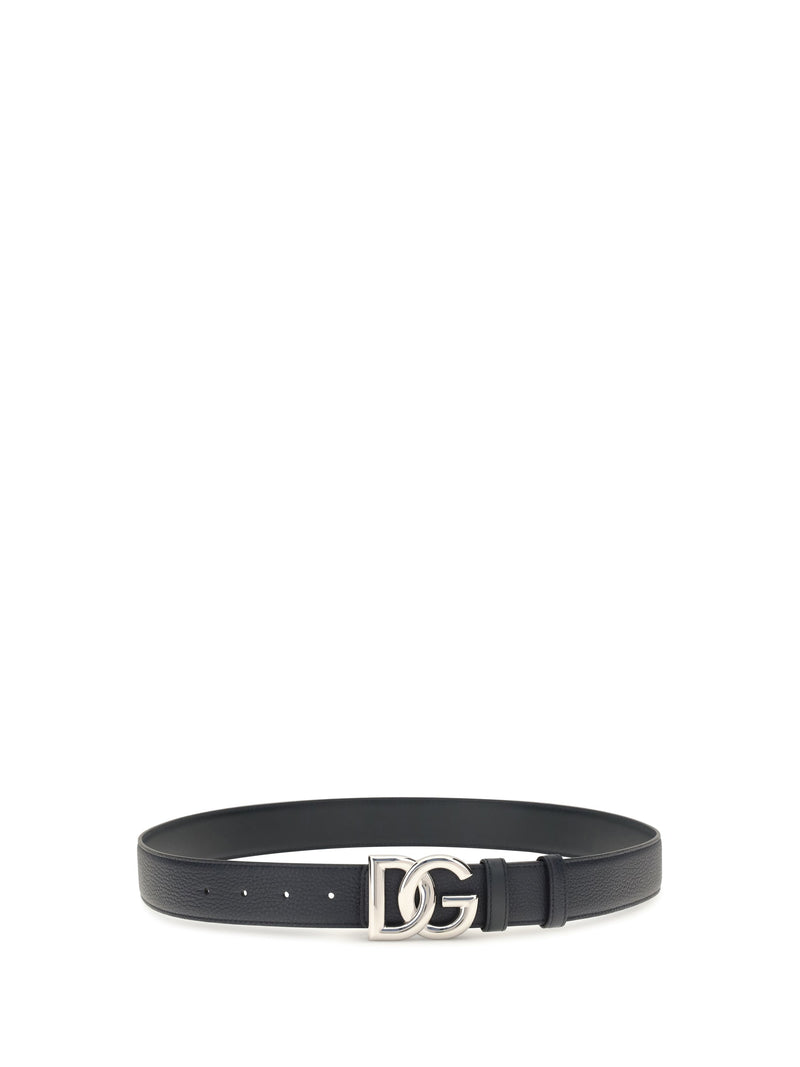 Dolce & Gabbana Dg Logo Buckle Leather Belt — Blue Calf Bos Taurus