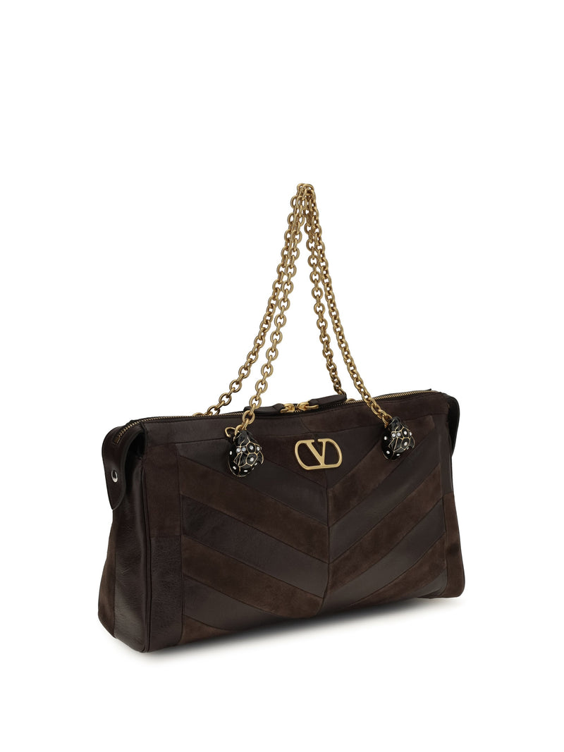 Valentino Garavani Panthea Shoulder Bag — Brown Calf Leather Bos Taurus