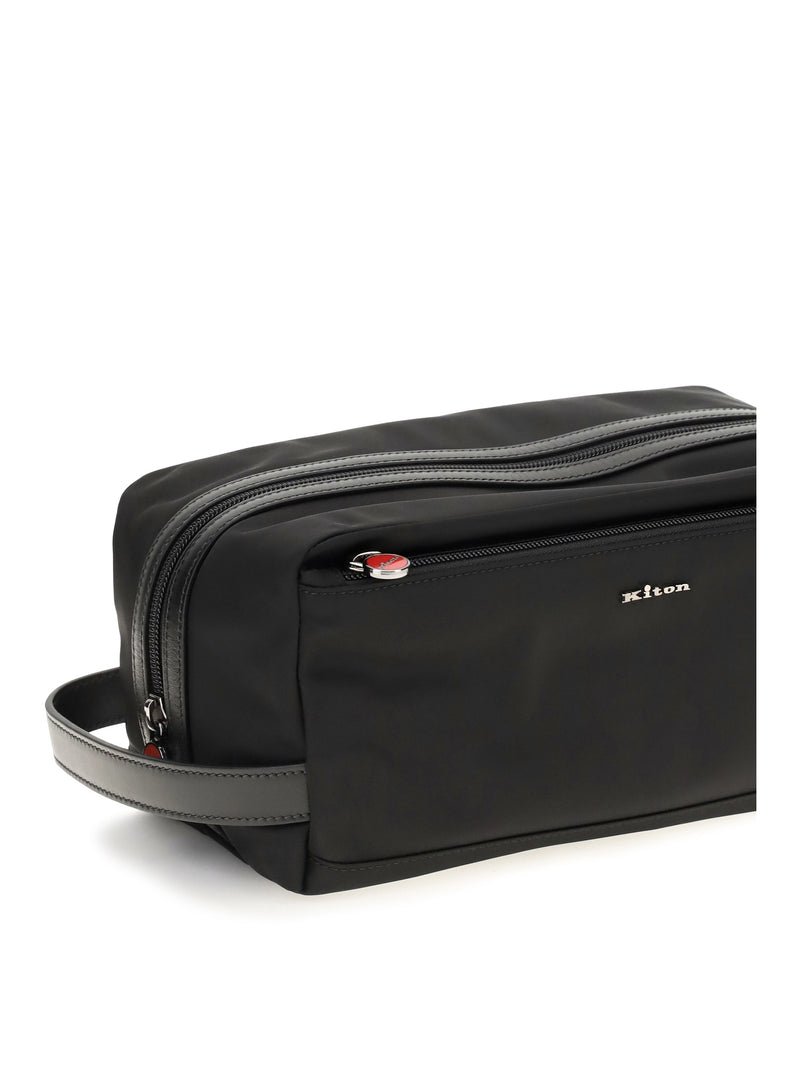 Kiton Nylon Beauty Case Top Handle Bag — Black