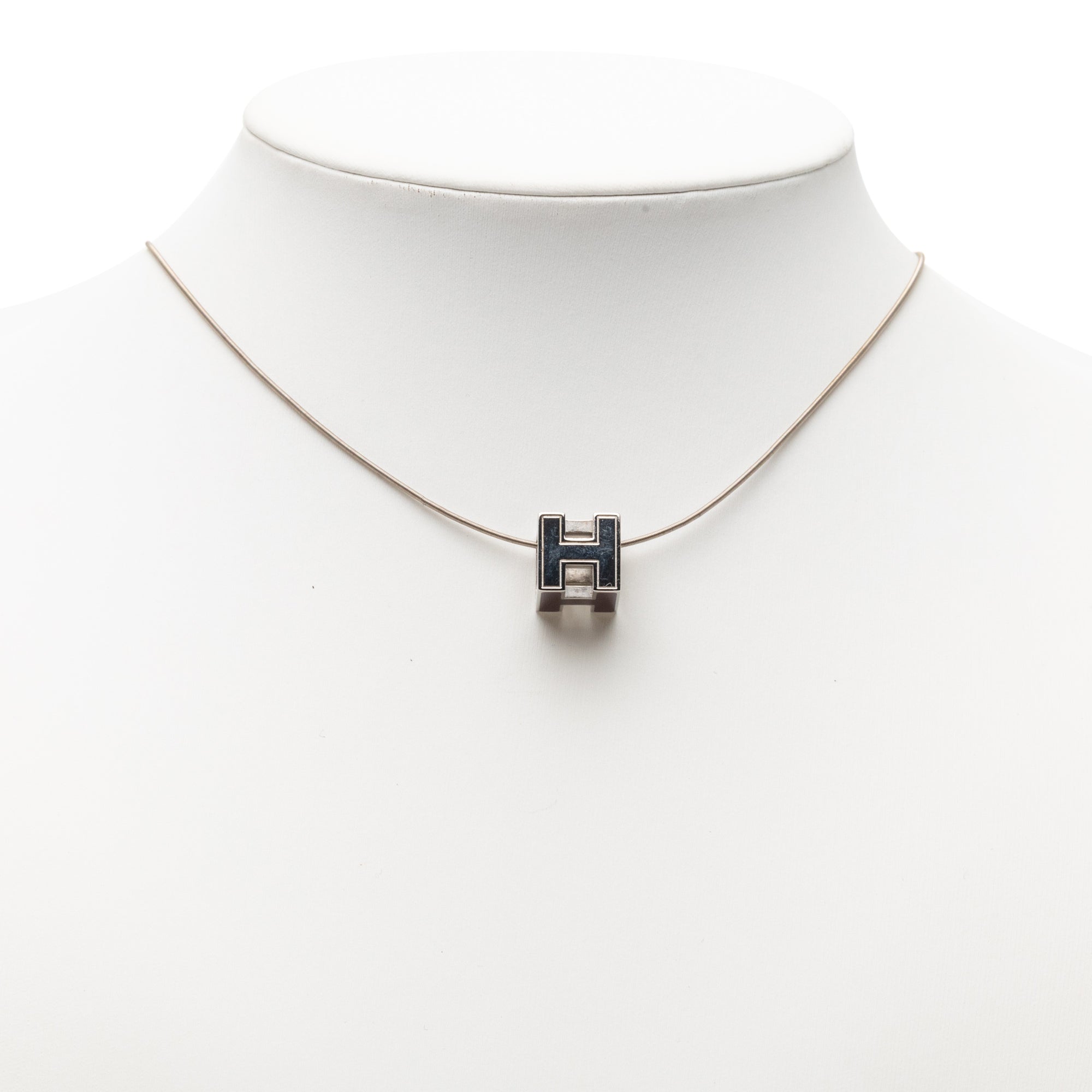 Palladium Plated Enamel Cage dH Cube Necklace - Image 6