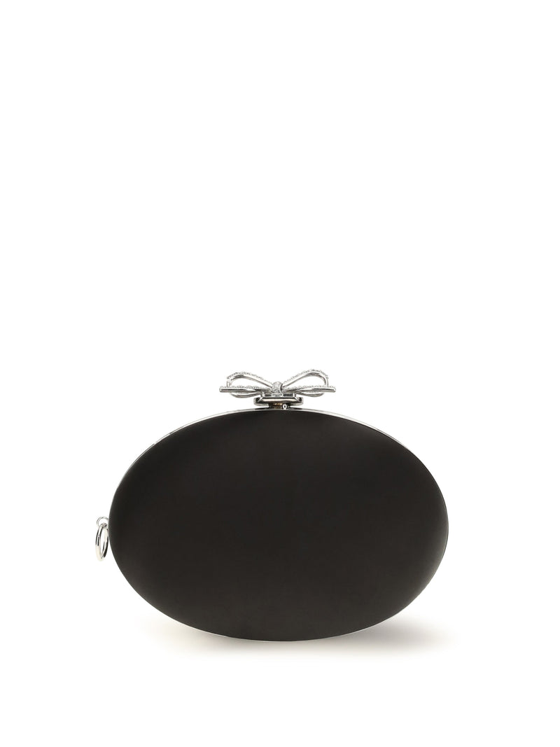 Self-Portrait Crystal-Embellished Satin Clutch — Black Polyester