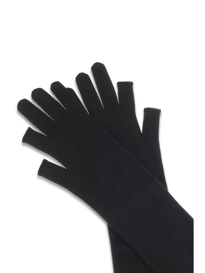 Rick Owens Ribbed Knit Gloves — Black Wool Blend