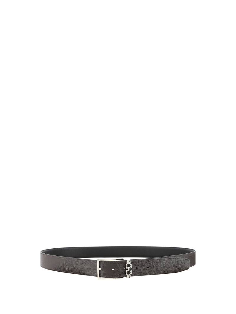 Ferragamo Reversible Gancini-Embellished Belt — Black Calf Leather Bos Taurus