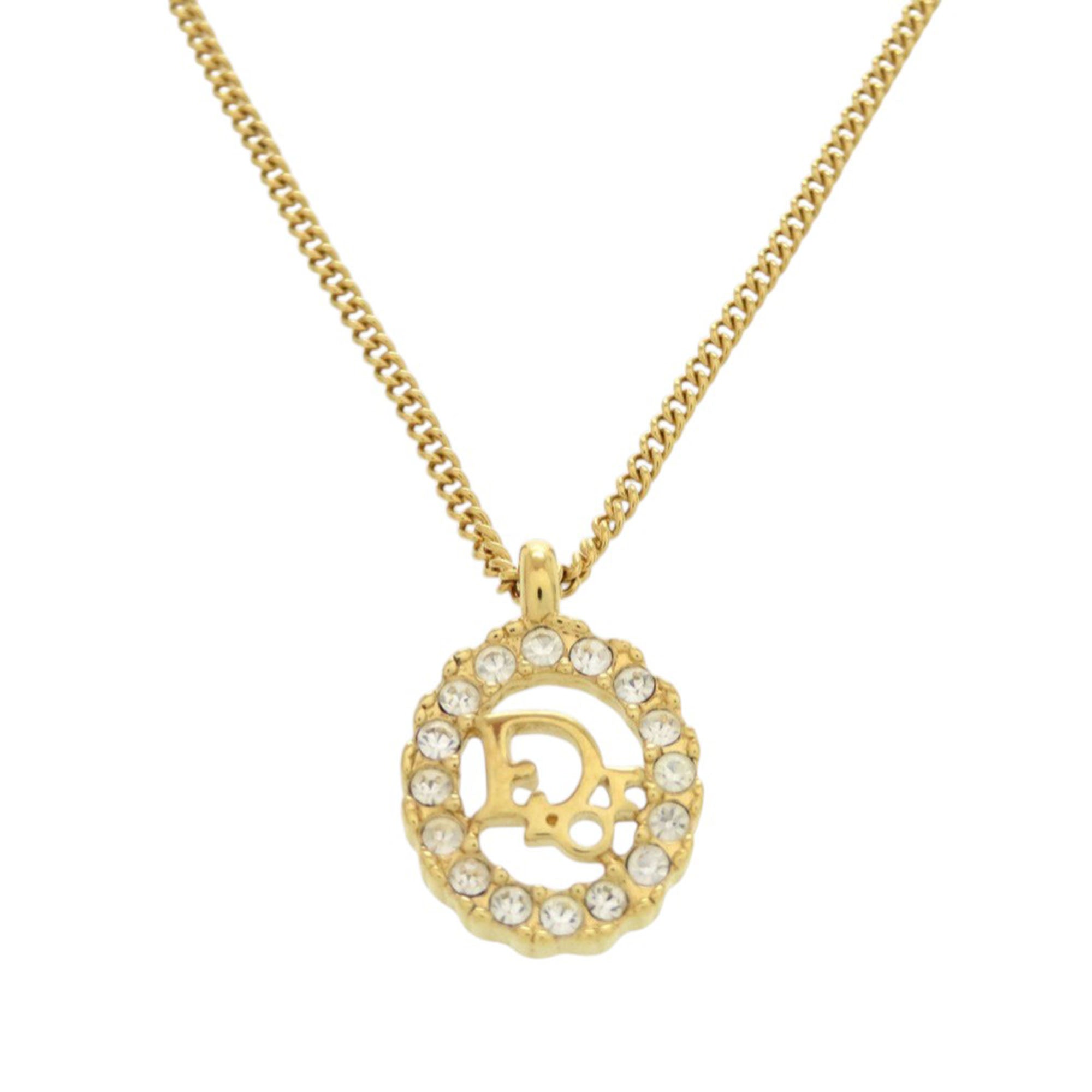 Gold Plated Logo Rhinestones Pendant Necklace - Image 2