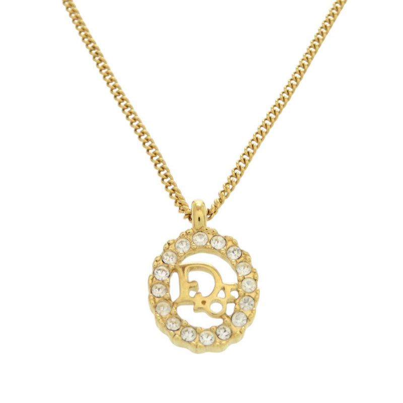 Gold Plated Logo Rhinestones Pendant Necklace - Image 2