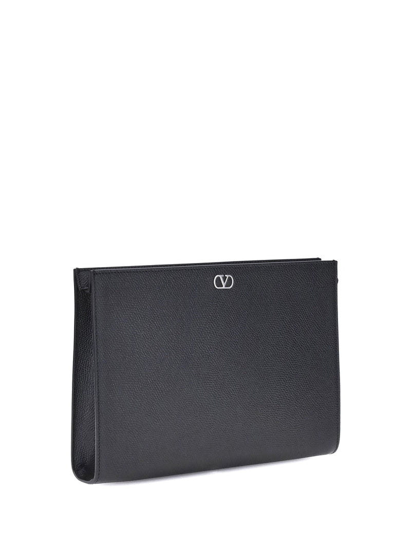 Valentino Garavani Soft-Grain Leather Pouch — Black Wallet