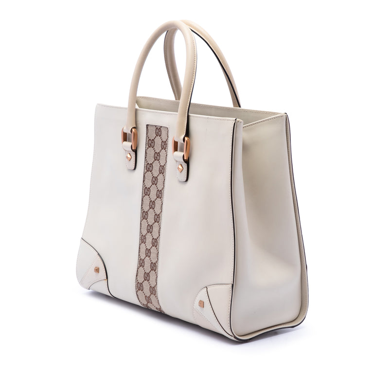 Calfskin and GG Canvas Nailhead Tote - Image 2