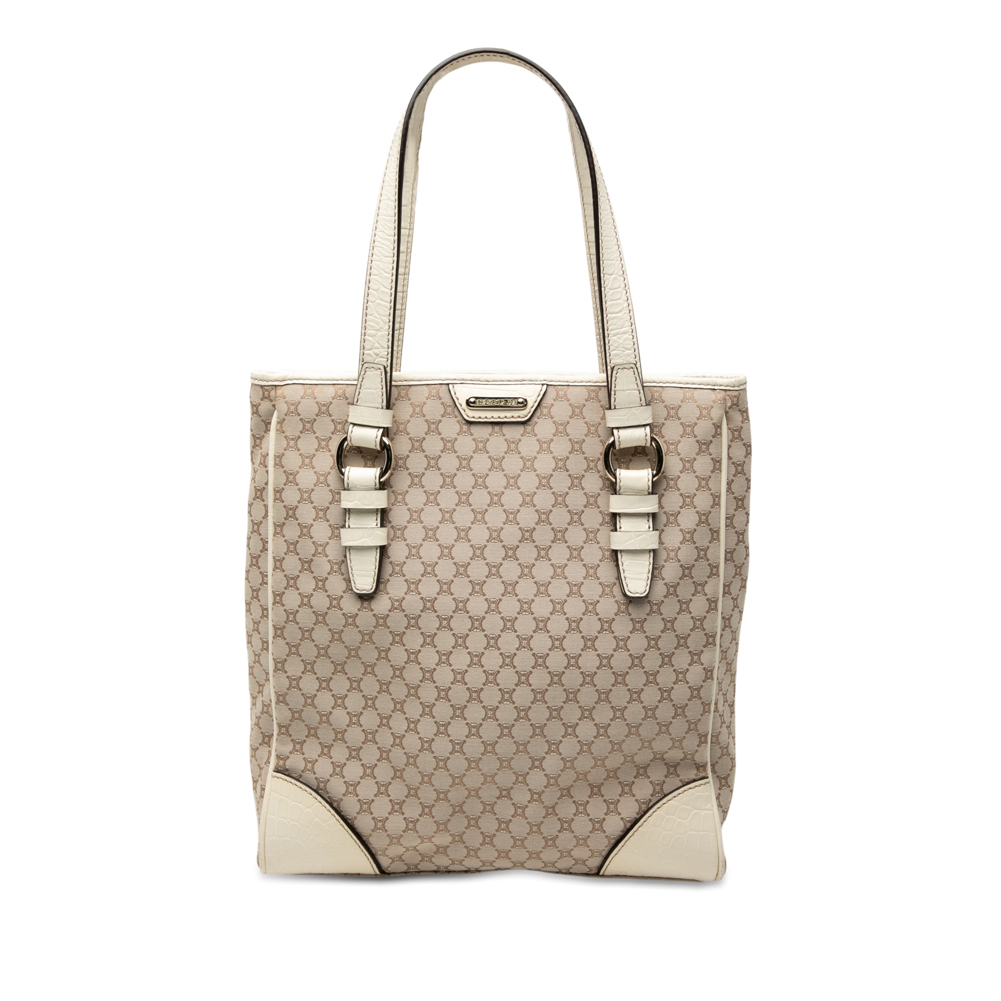 Croc Embossed Leather Trimmed Macadam Canvas Tote - Image 1