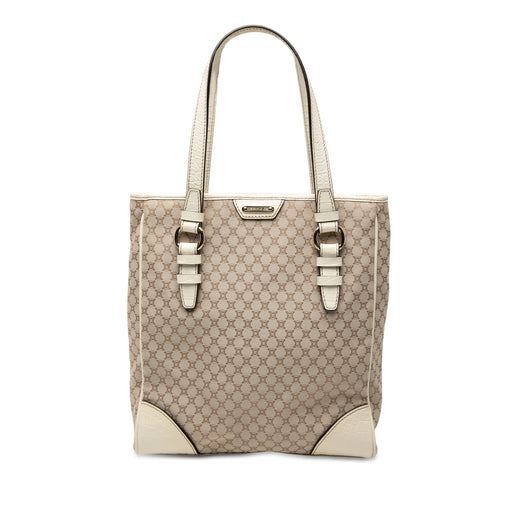 Croc Embossed Leather Trimmed Macadam Canvas Tote - Image 1