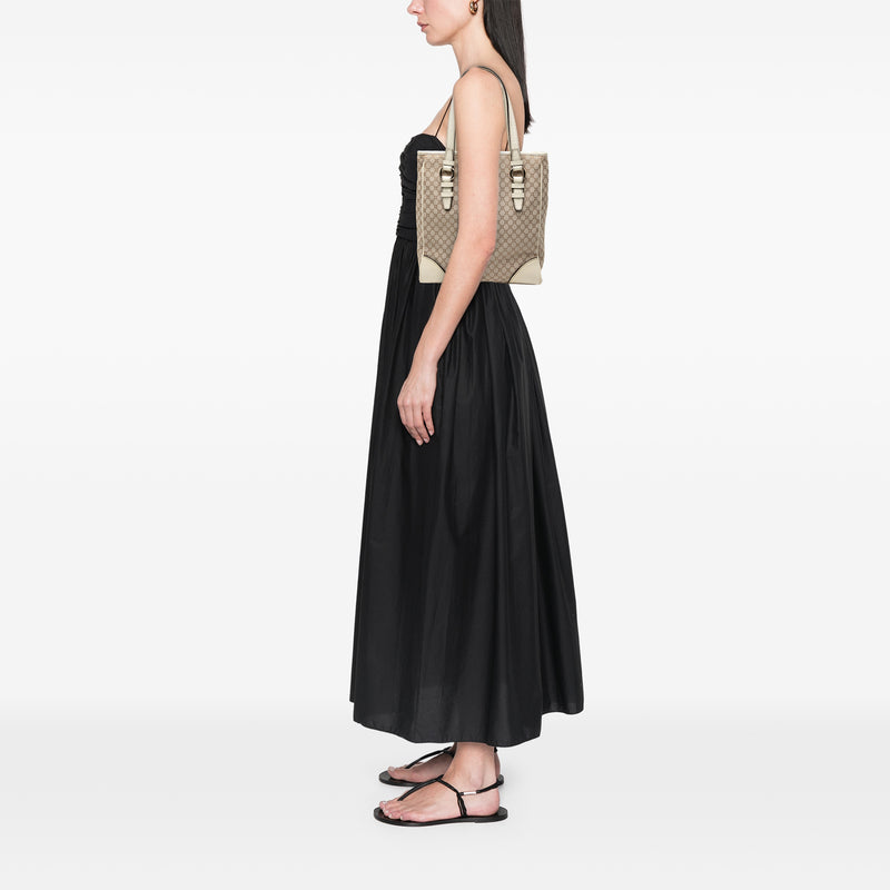 Croc Embossed Leather Trimmed Macadam Canvas Tote - Image 7