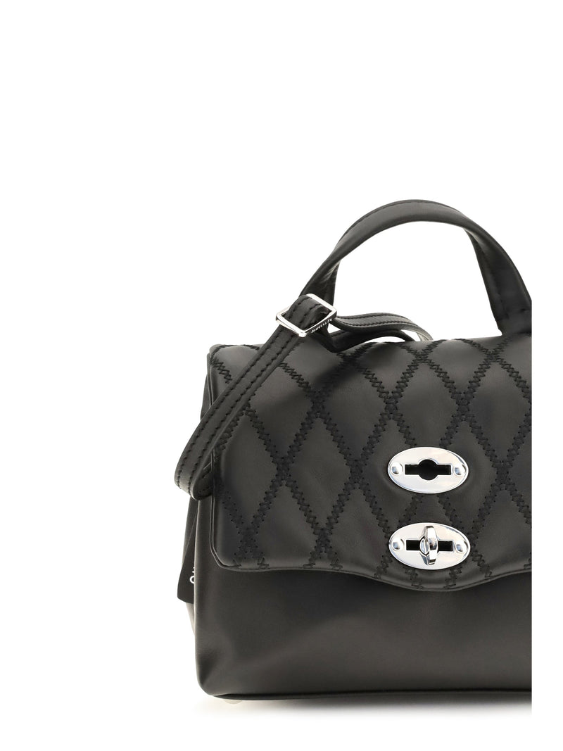 Zanellato Mini Postina Top Handle Bag — Black Calf Leather Bos Taurus