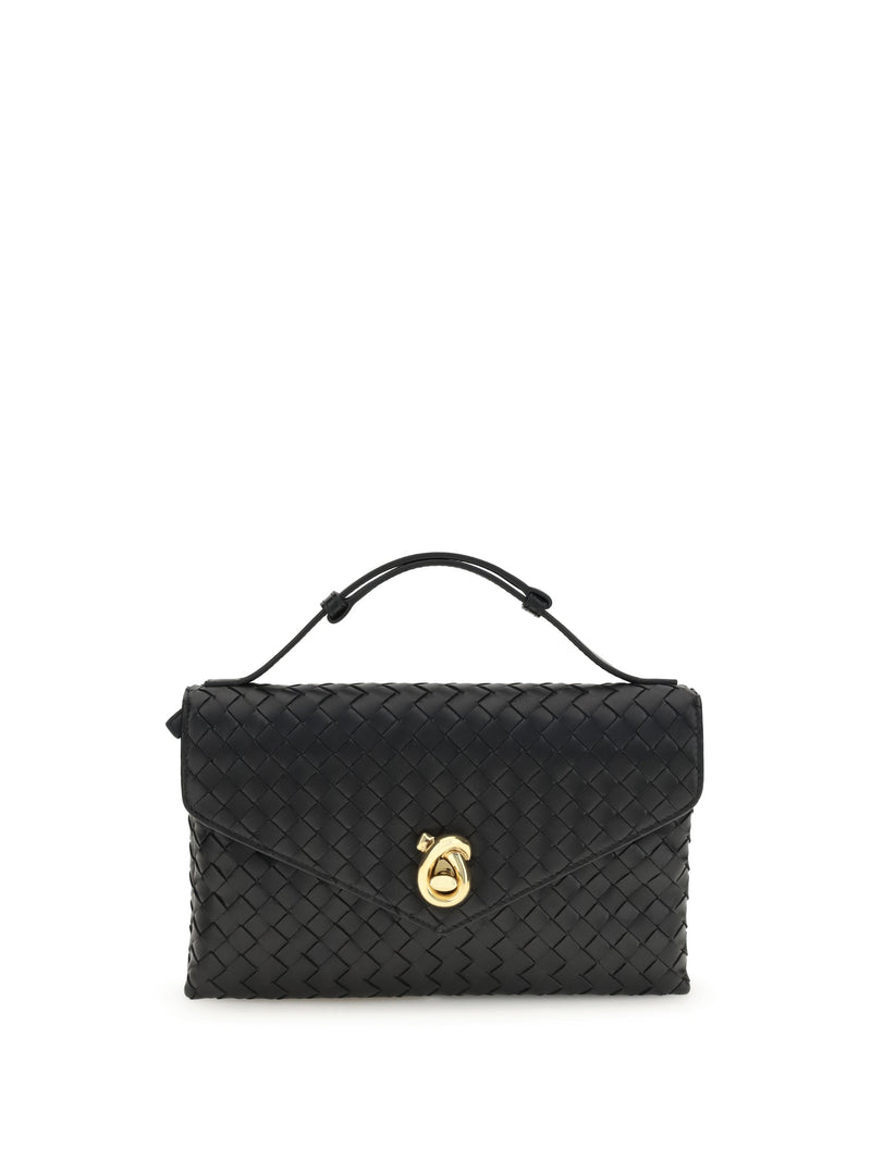 Bottega Veneta Knot Lock Shoulder Bag — Black Lambskin Leather