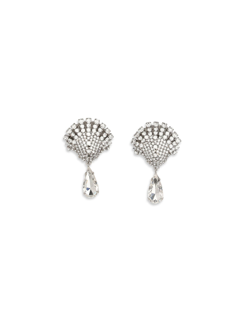 Alessandra Rich Crystal-Embellished Drop Earrings — Silver Metal