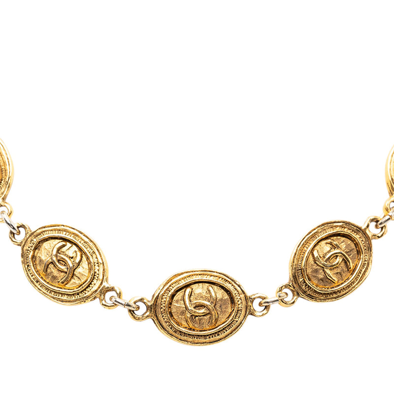 CC Gold Plated Oval Medallion Chain Necklace - Image 2
