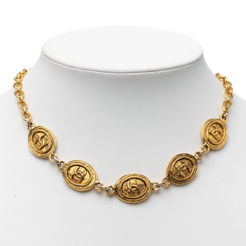 CC Gold Plated Oval Medallion Chain Necklace - Image 6
