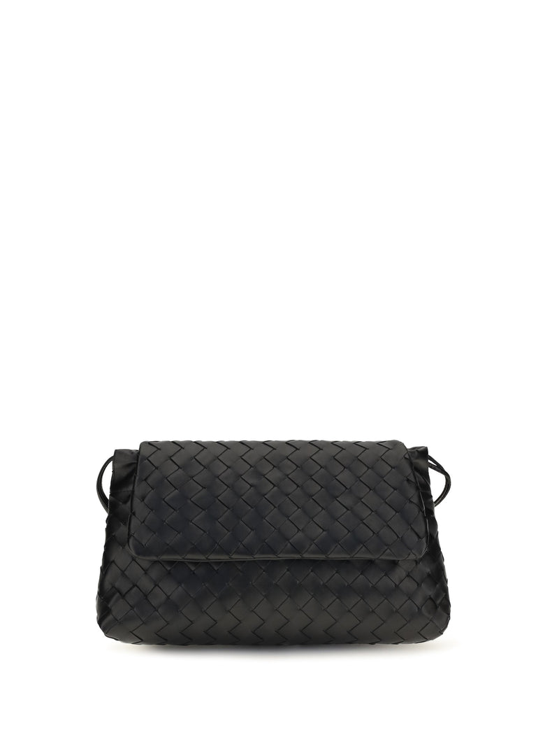 Bottega Veneta Intrecciato Shoulder Bag — Black Calf Leather