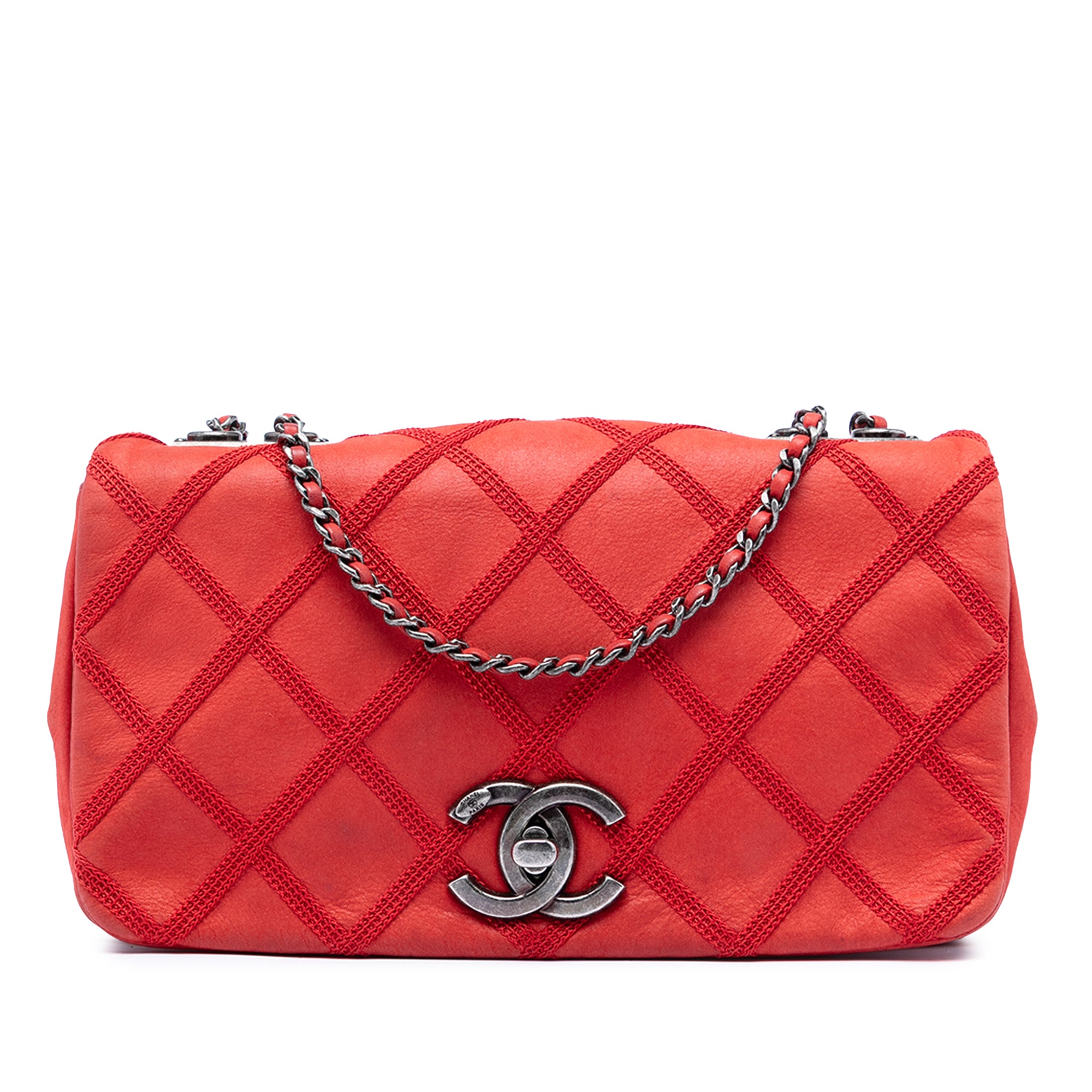 Small Nubuck Diamond Stitch Chain Flap - Image 1
